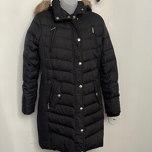 Michael Kors Med. Petite Women's Black Down Puffer Coat with Faux Fur Hood NWOT